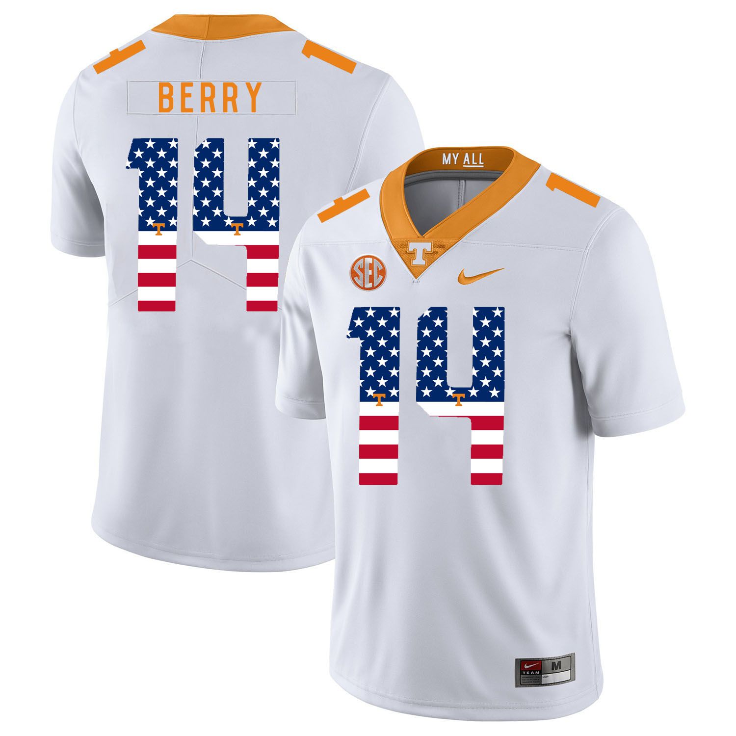 Men Tennessee Volunteers 14 Berry White Flag Customized NCAA Jerseys